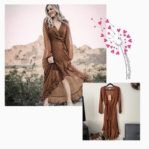 NWT Listicle Brown Polka Dot Maxi Wrap Dress